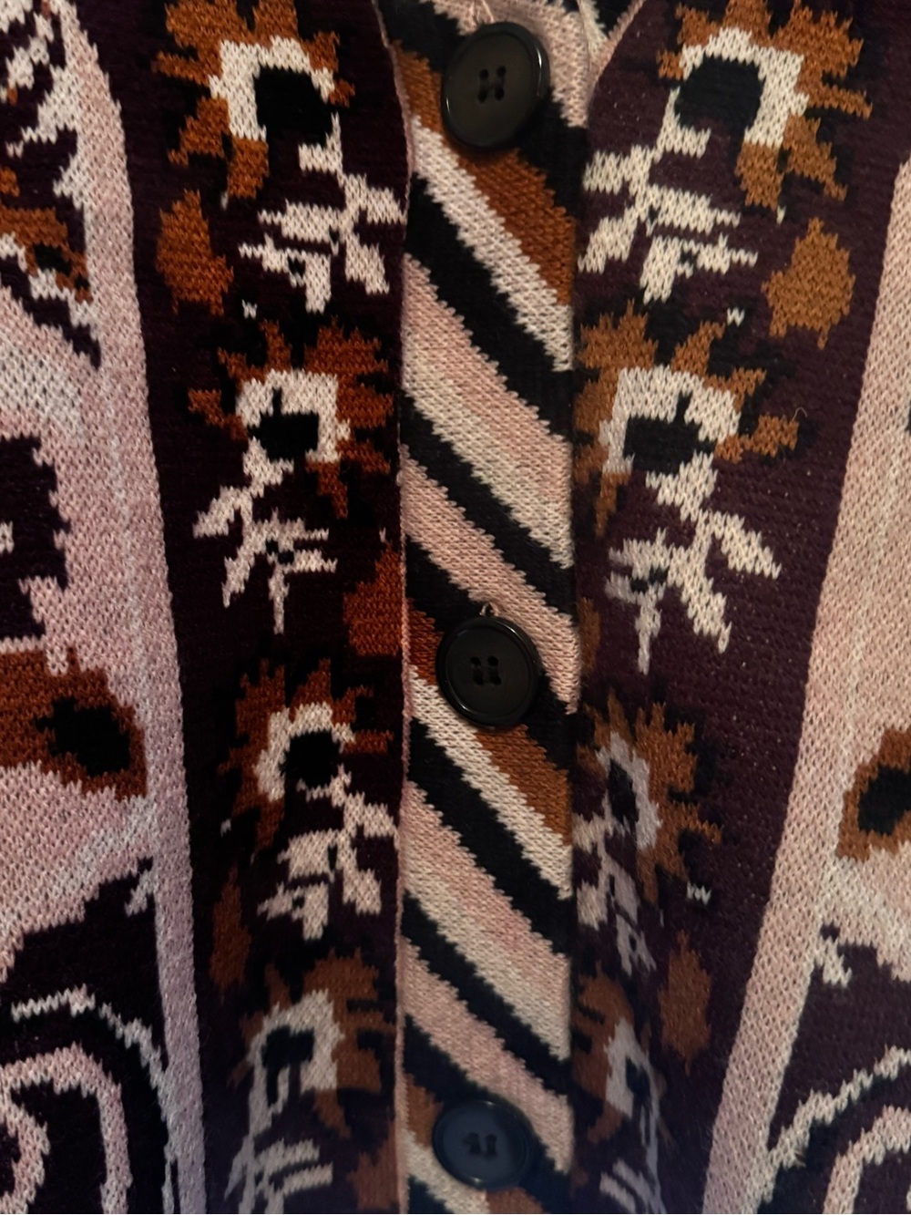 FARM Rio Brown and Cream Patterned V-Neck Cardigan - Picture 3 of 8